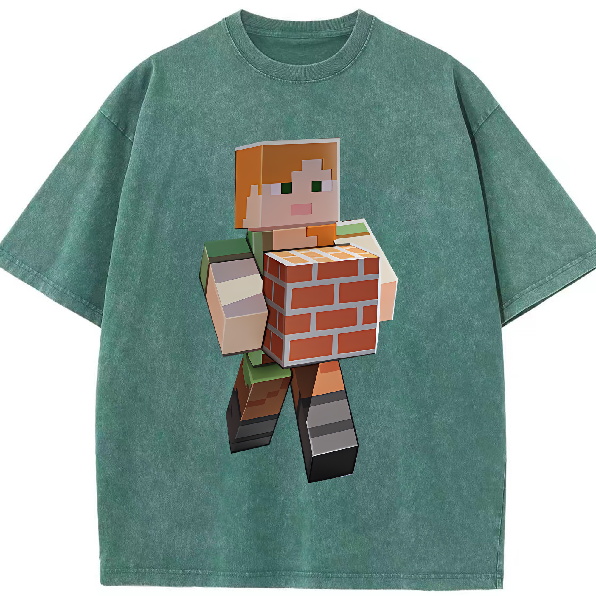 （画像用） マインクラフト ブロックの世界 Minecraft MC Block world 綿100% ヴィンテージ風 半袖Tシャツ（フロントプリント）